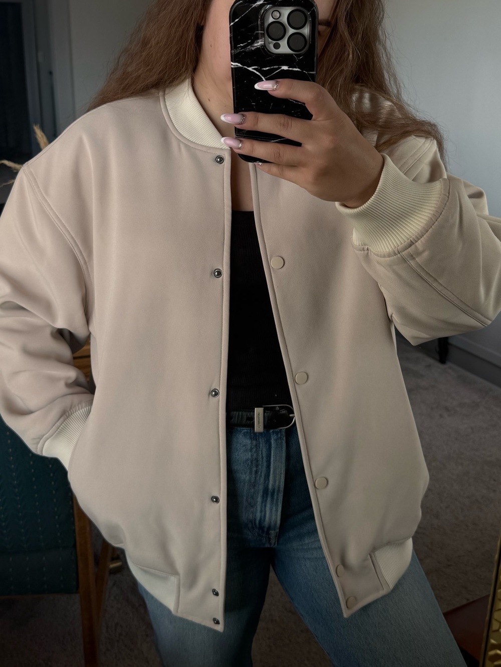 ASOS Cream Oversized Bomber Jacket